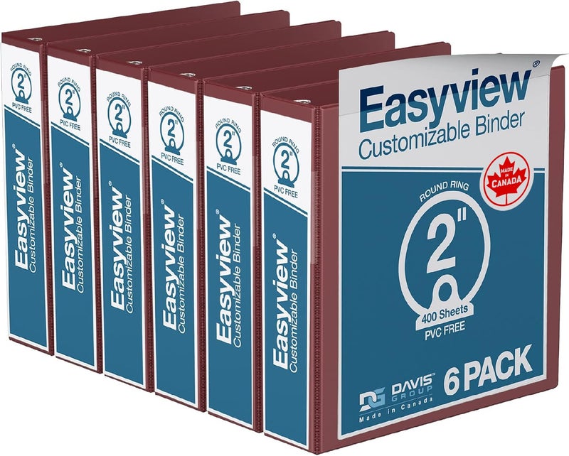 Davis Group Easyview Premium 3-Ring Binders with Clear-View Covers and Round Rings, Binders for School or Office, 2 Inch, Pack of 6, Burgundy - Image 1